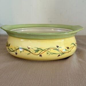 Yellow and Green Ceramic Bowl with Floral Design